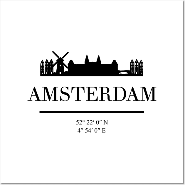 AMSTERDAM NETHERLANDS BLACK SILHOUETTE SKYLINE ART Wall Art by deificusArt